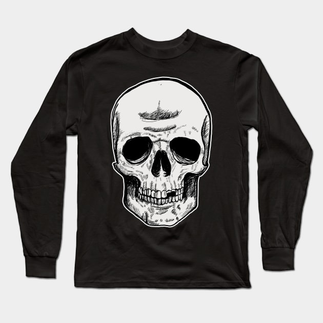 Skeleton Head Original Long Sleeve T-Shirt by DeathAnarchy